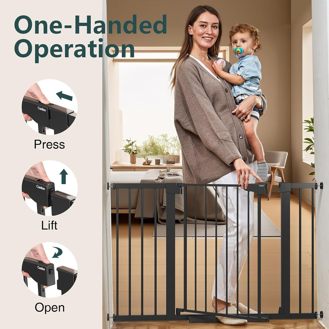 Cumbor 30-48 in Baby Gate for Stairs, Auto Close Dog Gate Indoor