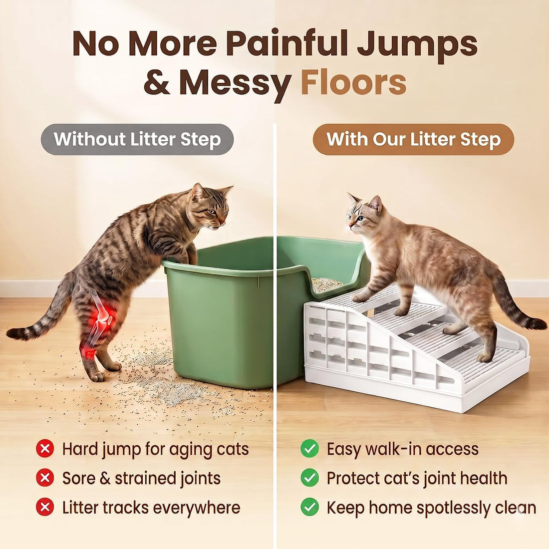 Litter Box Step for Senior Cats, Height Adjustable Cat Stairs
