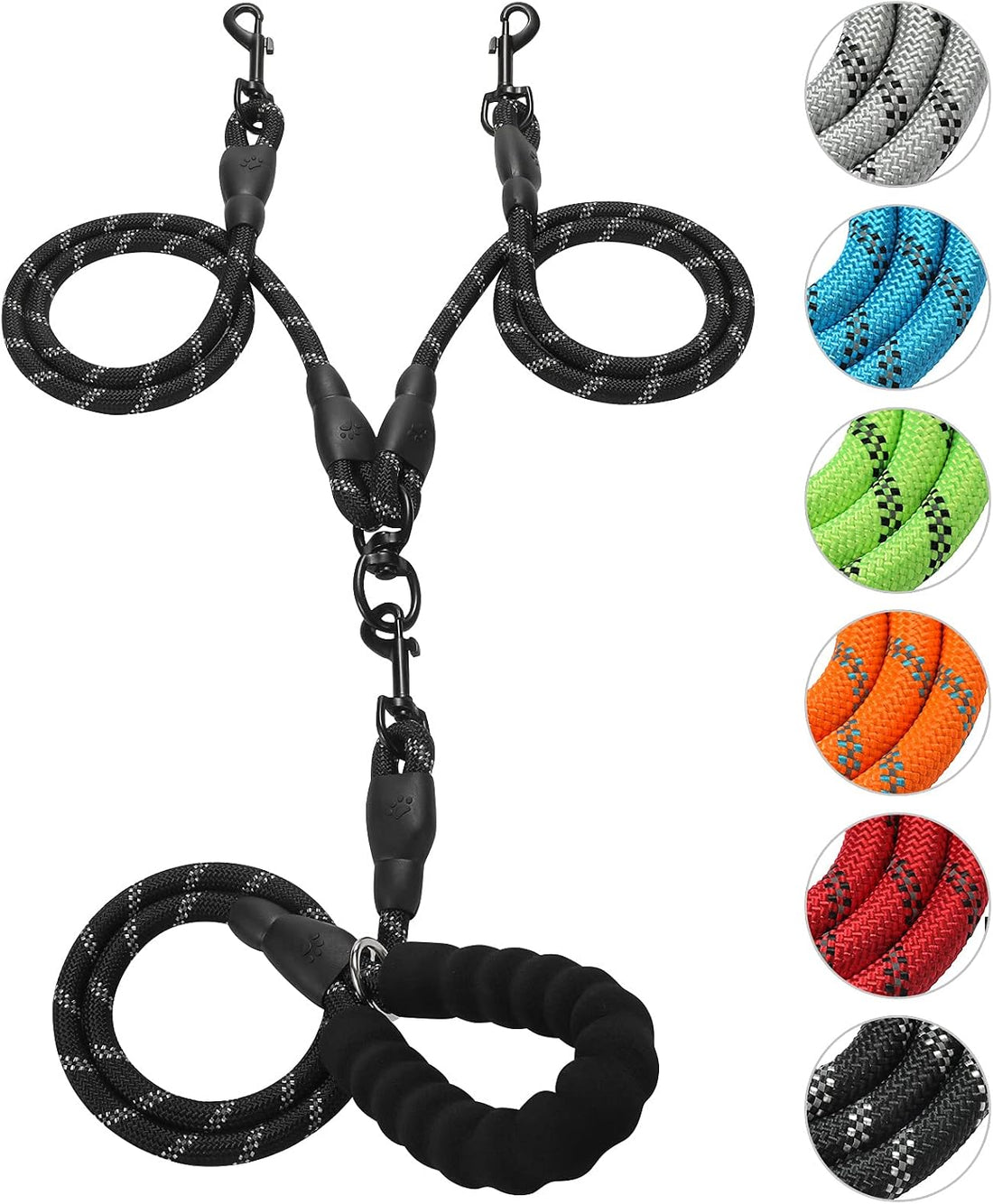 Double Dog Leash Reflective Detachable Coupler &360° Swivel Tangle