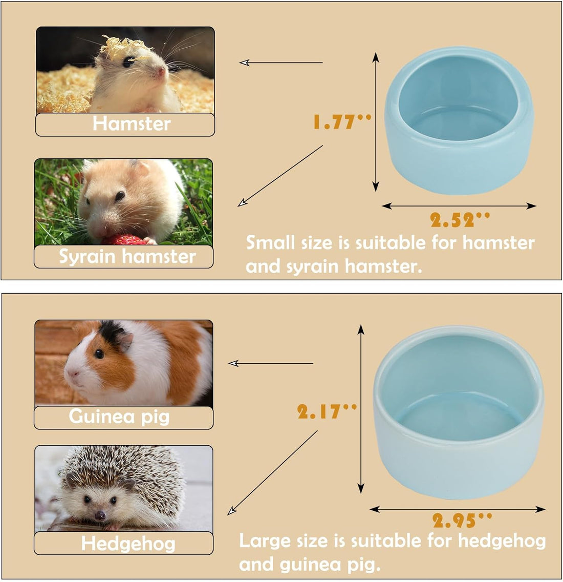 VanEnjoy 2 Pack Small Hamster Food Bowl Ceramic Guinea Pig Food Dish