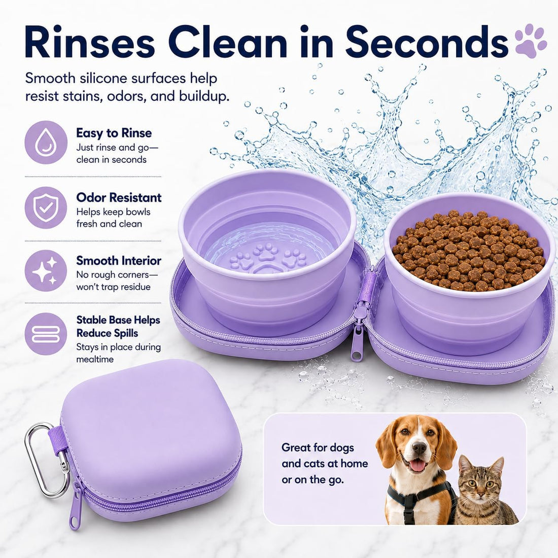 Portable Dog Bowl, Collapsible 2-in-1 Travel Dog Bowls with Carabiner