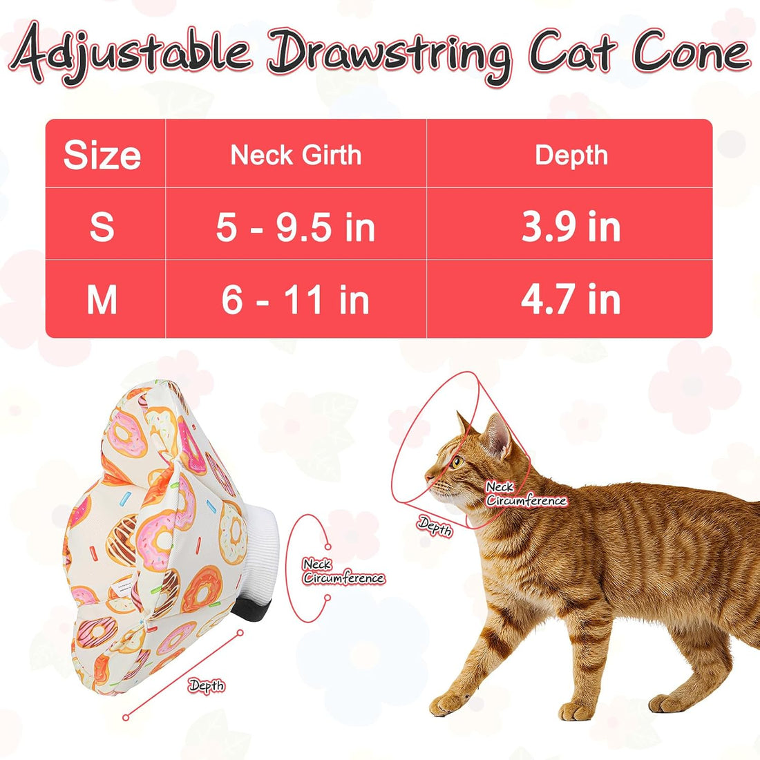 EXPAWLORER Cat Cone Collar Soft,Adjustable Waterproof Flower Style