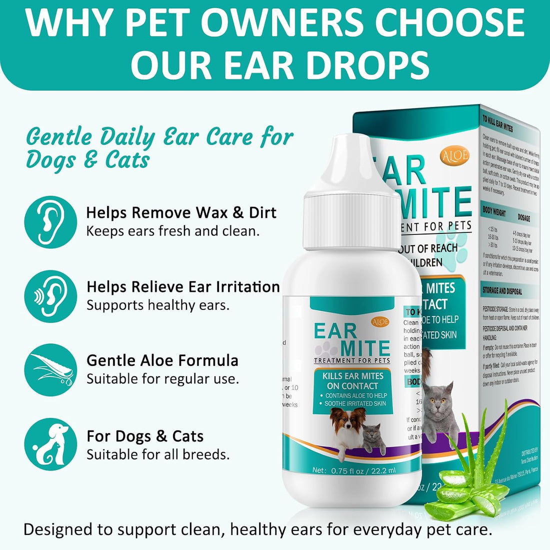 Daiasns Ear Cleanser for Dogs & Cats, Pet Ear Drops for Itchy Ears