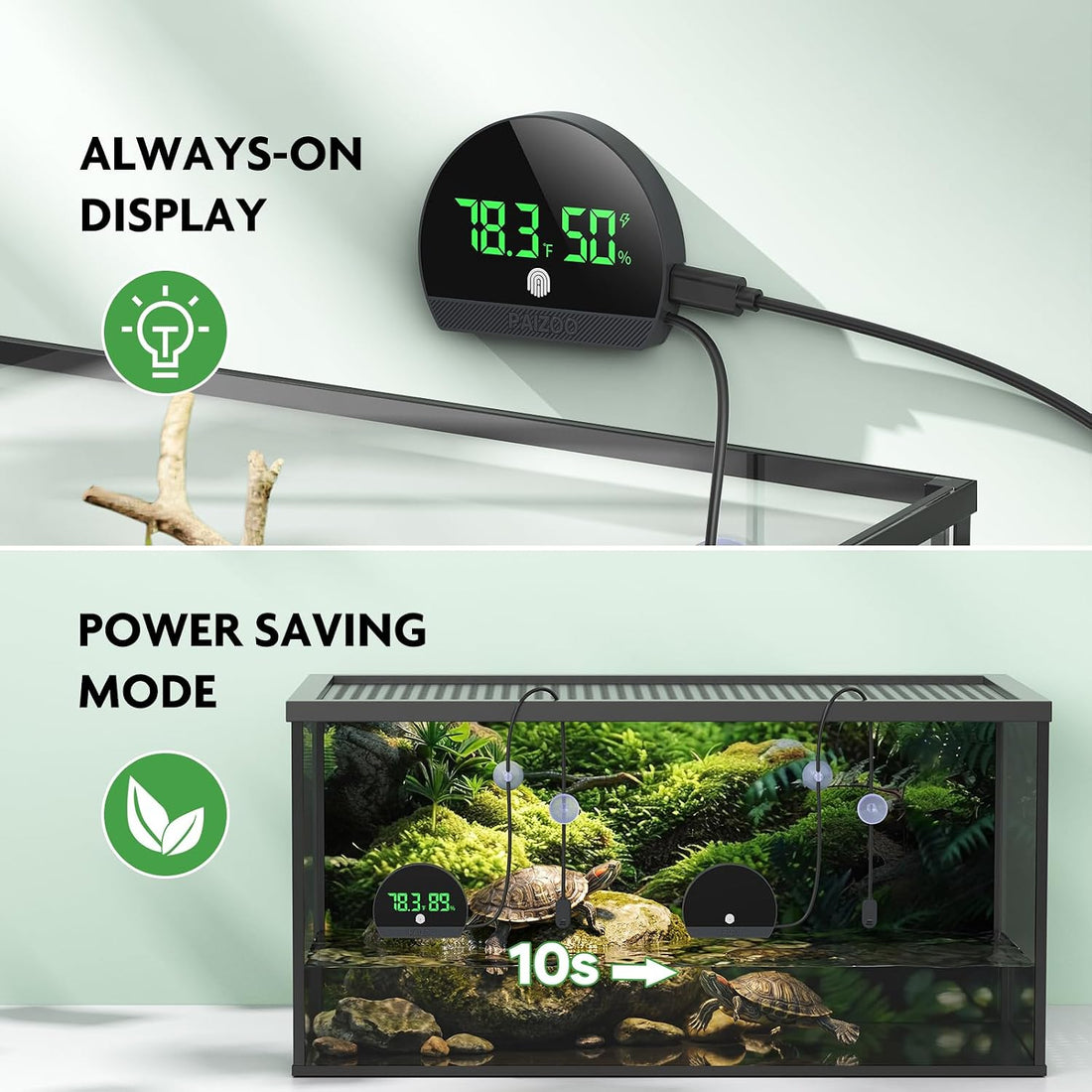 PAIZOO LED Rechargeable Reptile Thermometer Hygrometer Always-on