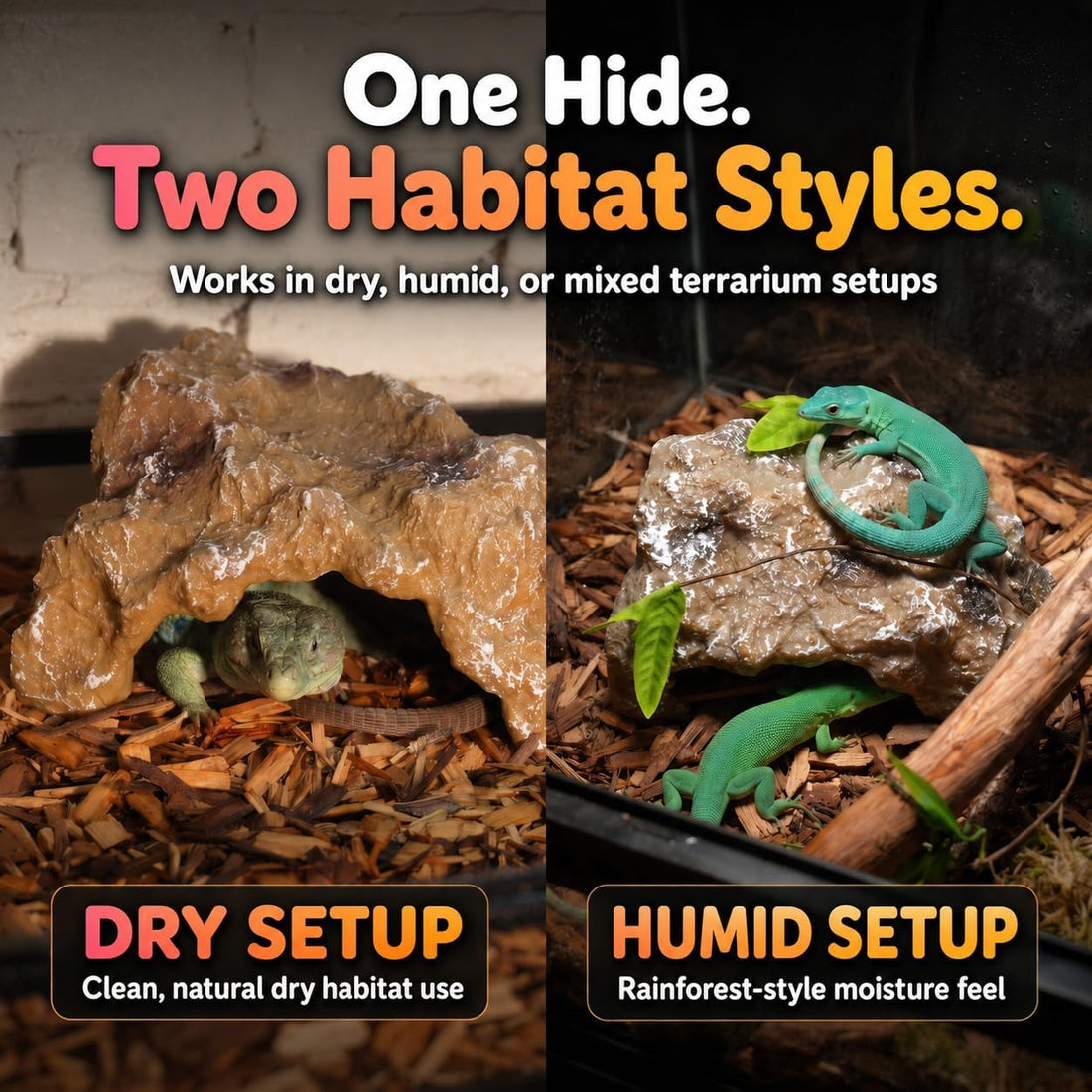 Reptile Hide Rock Cave, Small Resin Corner Hideout for Juvenile