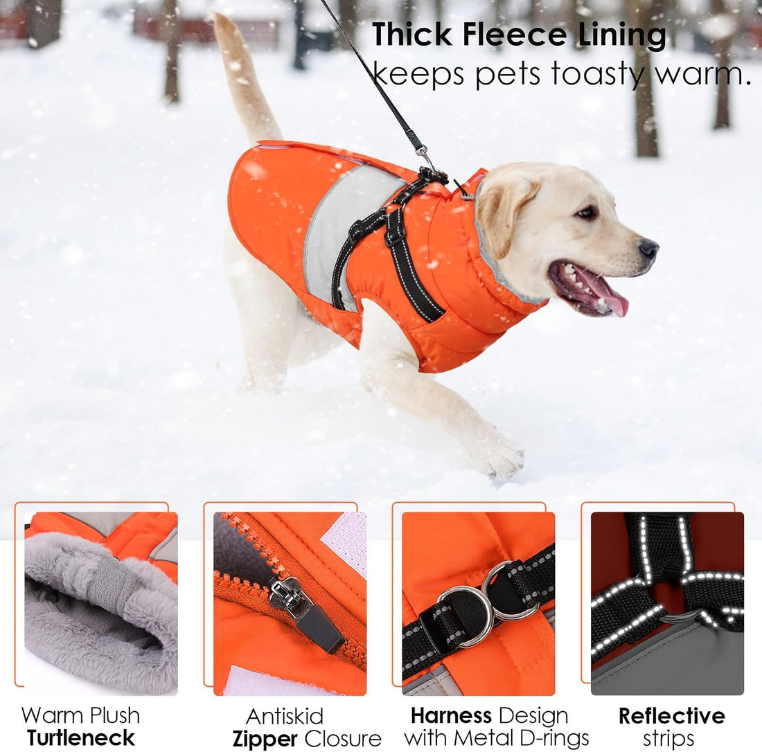 AOFITEE Dog Coat with Harness Waterproof Dog Winter Jacket for Medium
