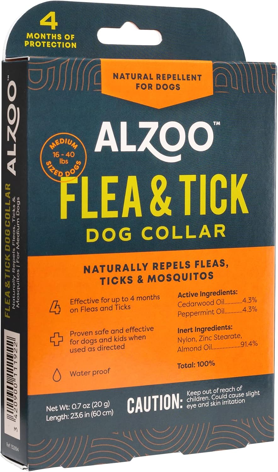 ALZOO Plant Based Flea & Tick Dog Collar - Helps Repel Fleas