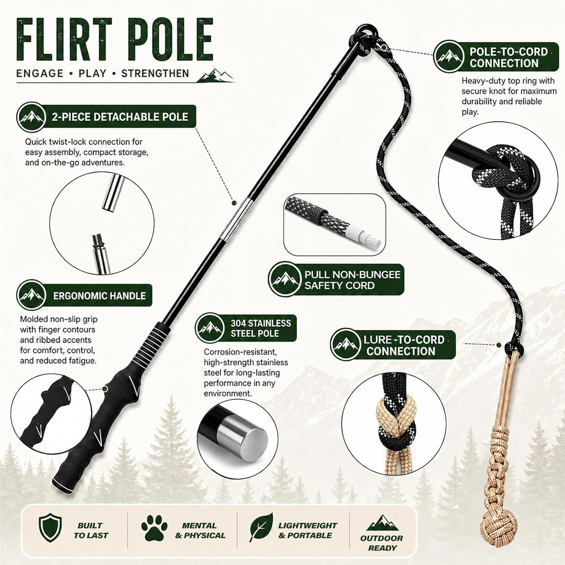 Flirt Pole for Dogs,Heavy Duty Interactive Chase & Rope Tug Toy