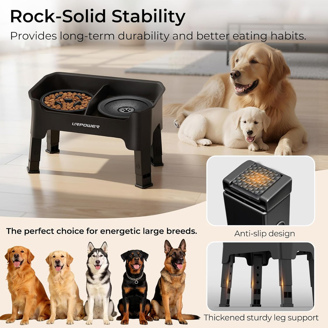 URPOWER Mess Proof Elevated Dog Bowls 4 Height Adjustable Raised