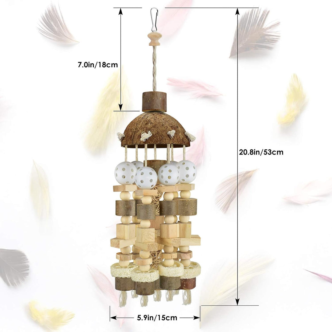 KATUMO Bird Toy, Large Parrot Natural Wooden Blocks Chewing Toy Suits
