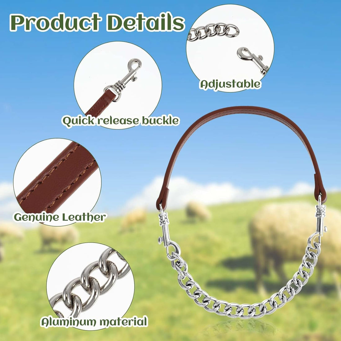 Misdary 1 Pcs Goat Show Collars Adjustable 14" Chain, 14''