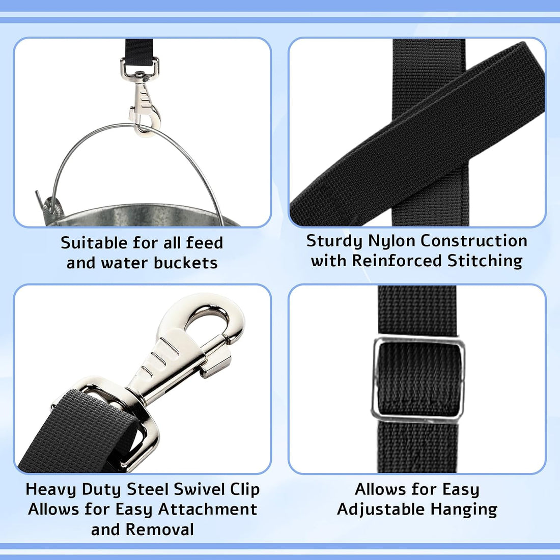 10 Pcs Horse Bucket Strap Hangers, Adjustable 20 to 31 in