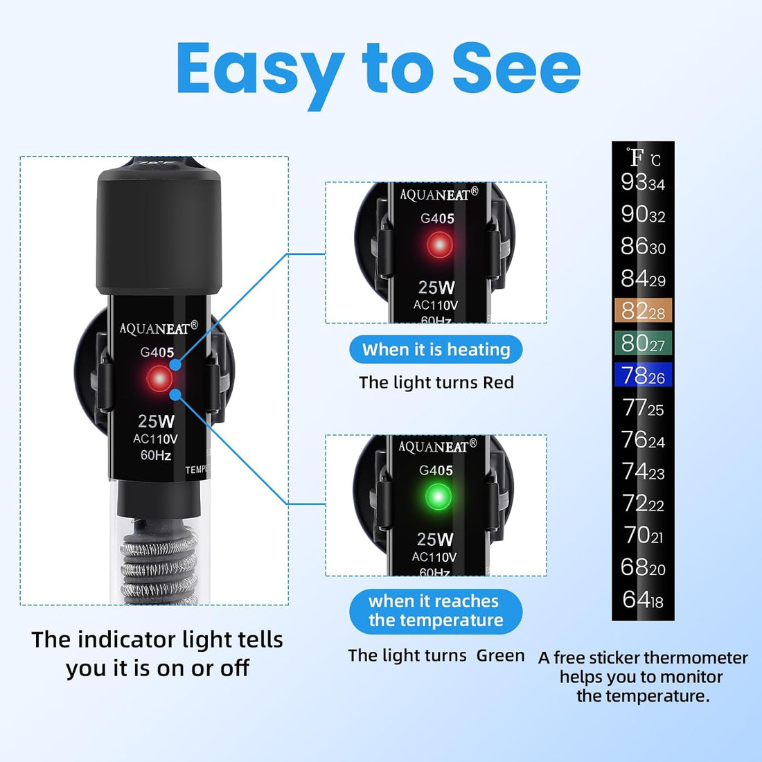 AQUANEAT Aquarium Heater, 25W Small Betta Fish Tank Heater