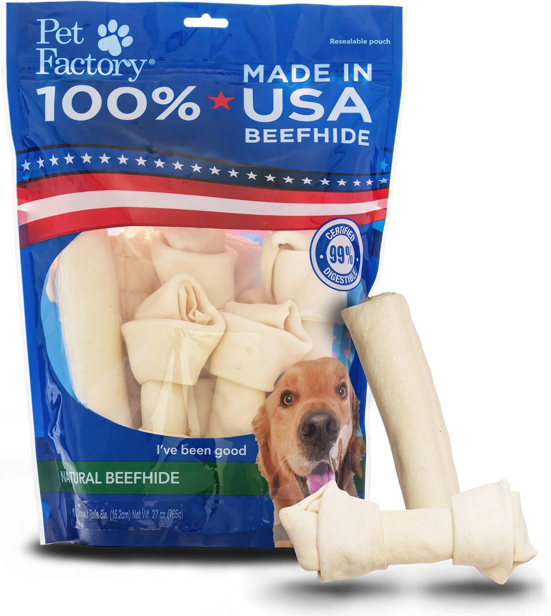 Pet Factory 100% Made in USA Beefhide 6-7" Assorted Dog Chew Treats