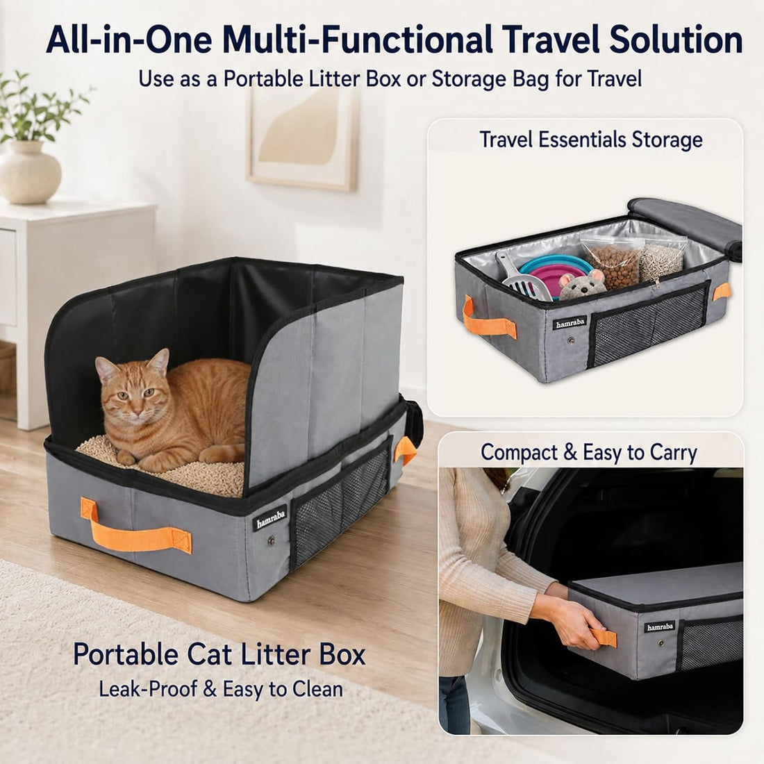 hamraba Large Travel Litter Box for Cats with High Side Shield
