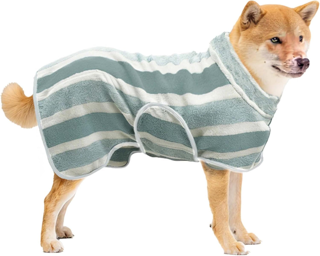Fast‑Drying Dog Bathrobe, Absorbent Striped Pet Towel
