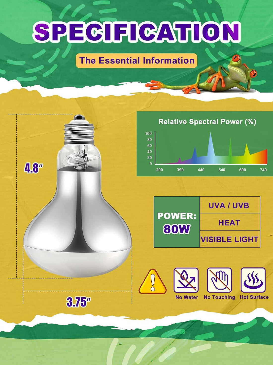 Heat Lamp Bulbs, 80 Watts UVA UVB Reptile Heat Bulb, 1 Pack