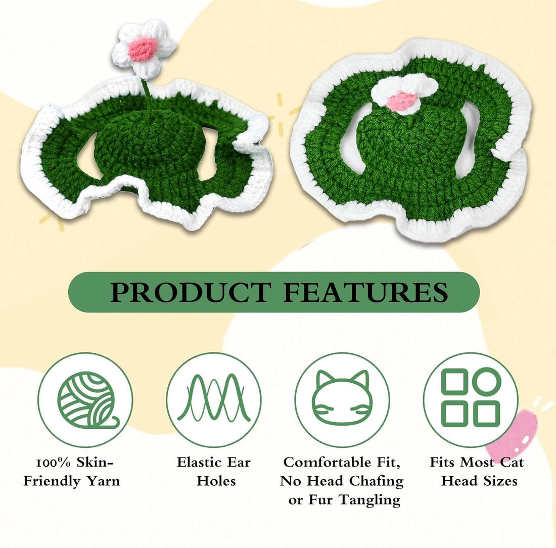 floofelove Flower Cat Hat, Cotton & Soft Cute Knitted Hats for Cats