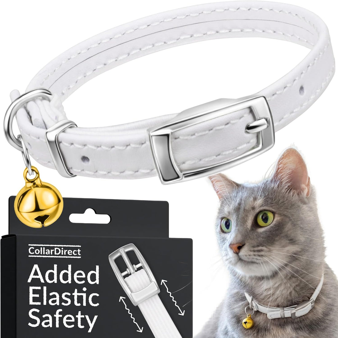 Soft Leather Cat Collar with Safety Elastic Strap