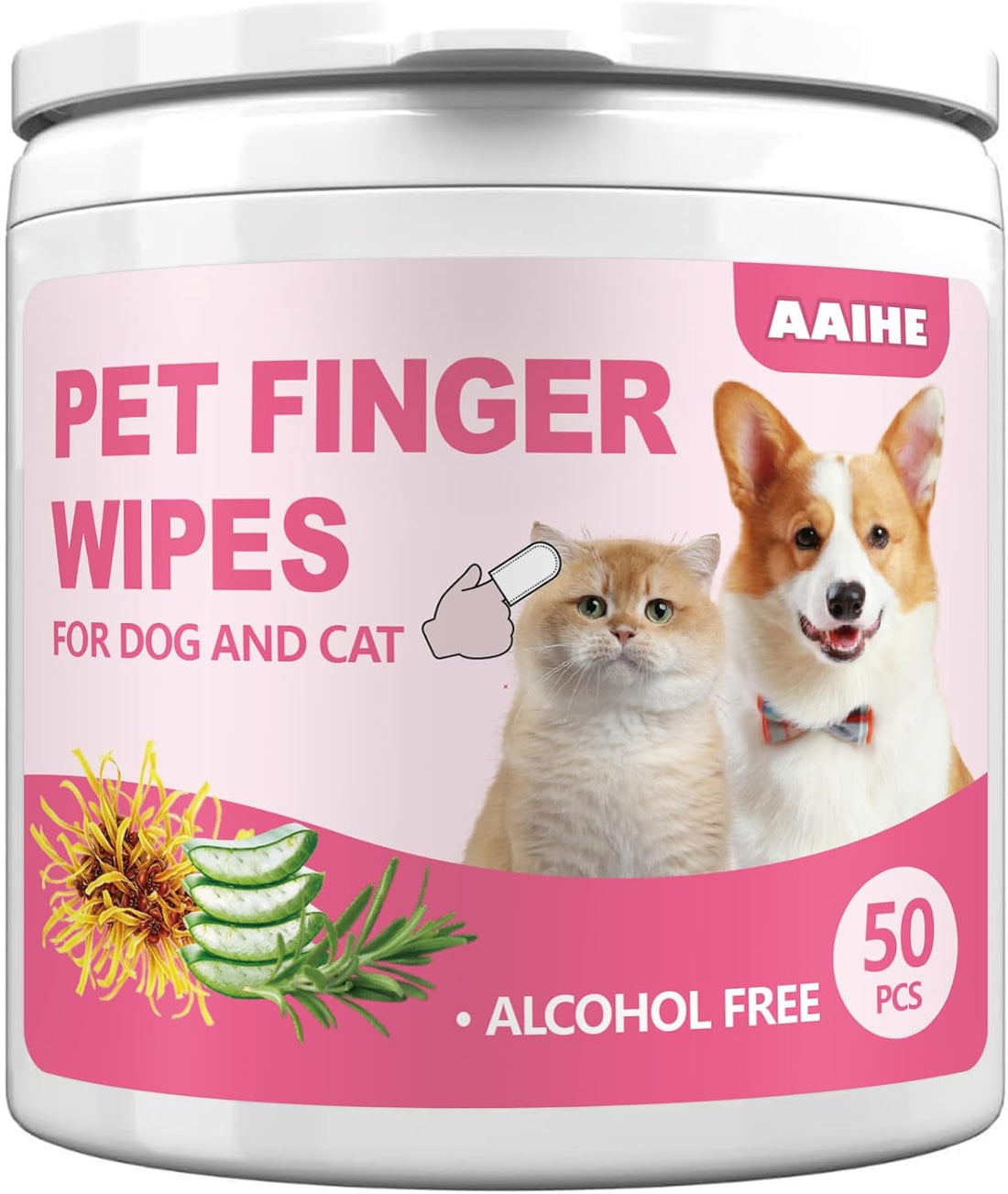 Dog Ear Finger Wipes for Dogs & Cats, Green Tea Scent, 50 Count