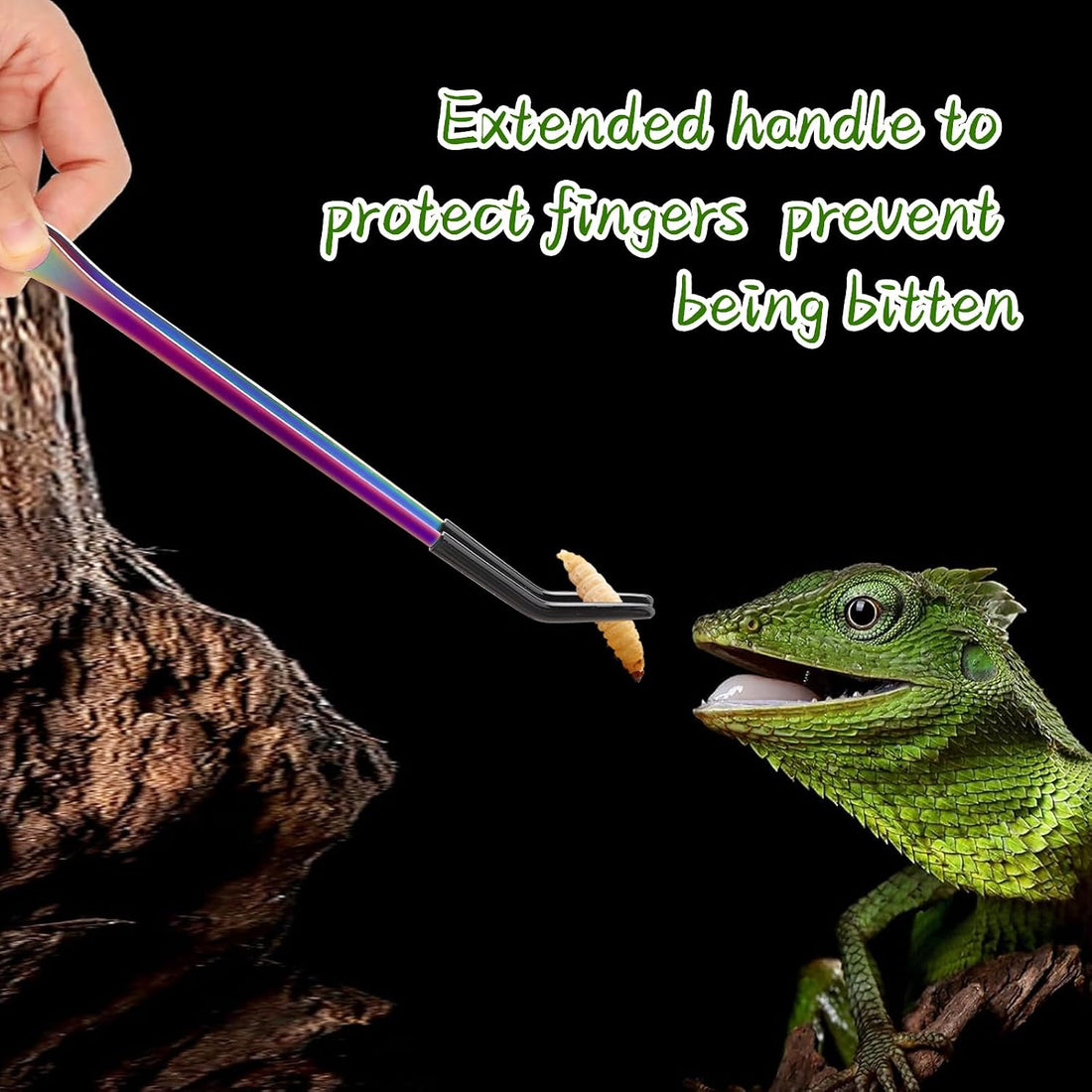 OLIISS Iridescent Reptile Feeding Tongs with Rubber Tips, 10.6"