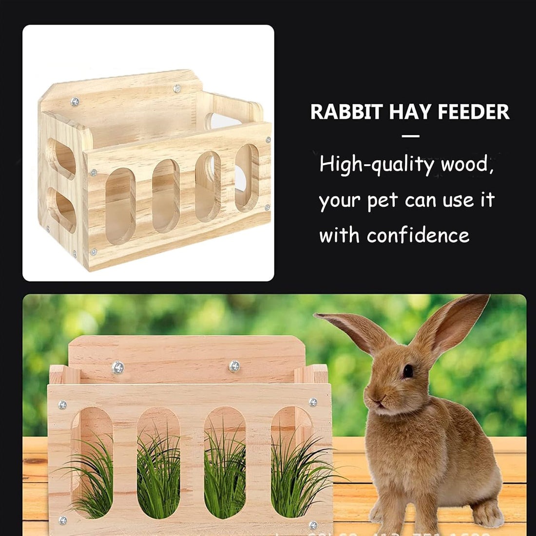 Rabbit Hay Feeder Wooden Hay Rack Guinea Pig Hay Holder Less Wasted