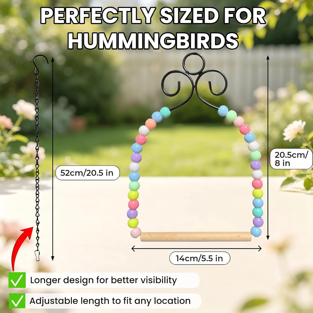 Hummingbird Swings and Perches for Outdoor, Rust-Resistant Metal