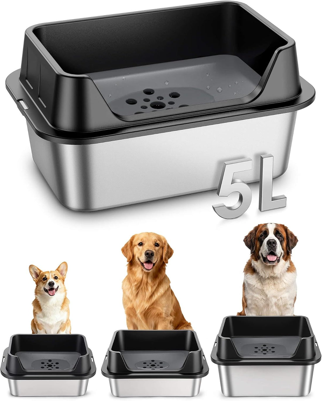 11L No Spill Dog Water Bowl with Splash Guard & Slow Drink Disk