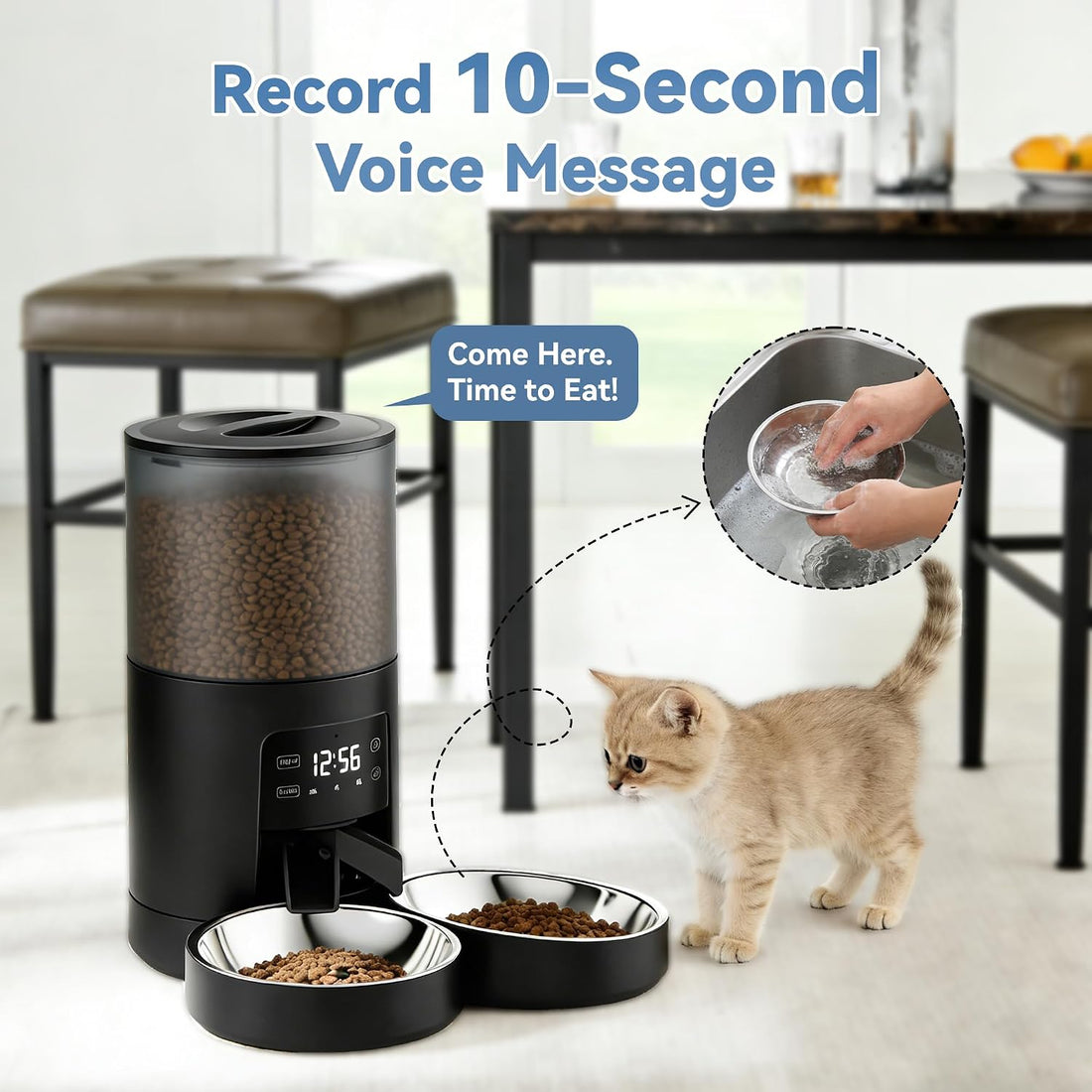 DUMOS 6L Automatic Cat Feeder for 2 Cats, Timed Pet Food Dispenser