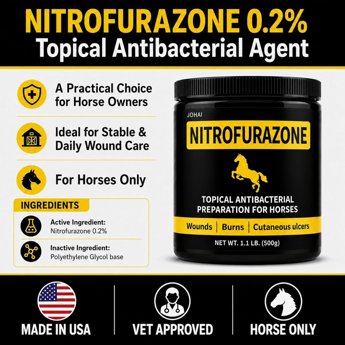 Nitrofurazone for Horses, for Infections of Wounds, Burns & Ulcers