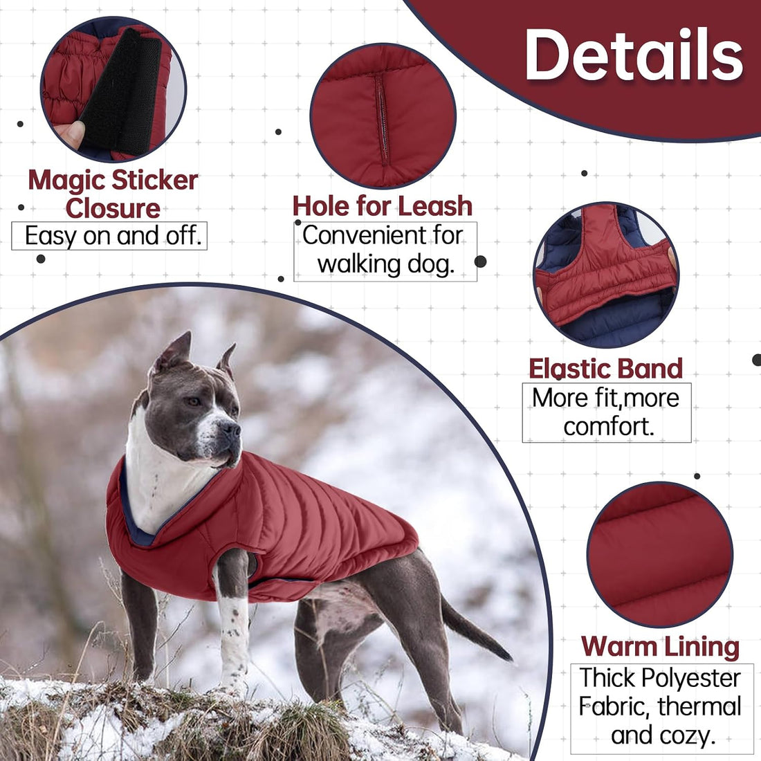 Lelepet Reversible Dog Coat Windproof Dog Jacket Lightweight Puffer