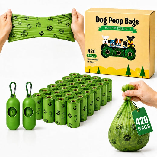 Thick Dog Poop Bags Rolls - Strong Leak Proof with 2 Dispensers 420