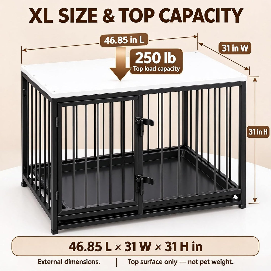 Dog Crate Furniture, 33.5" Metal Dog Kennel, Wood Tabletop