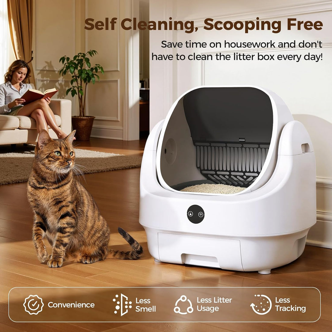 Open-Top Automatic Litter Box, Odor Control, Ready to Use