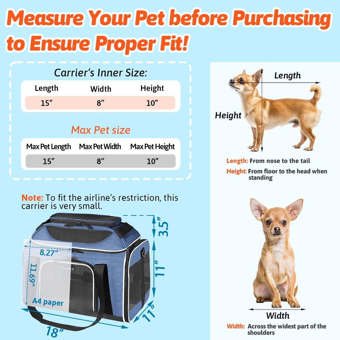 Petskd Top-Expandable Small Pet Carrier 18"x11"x11" Airline Approved