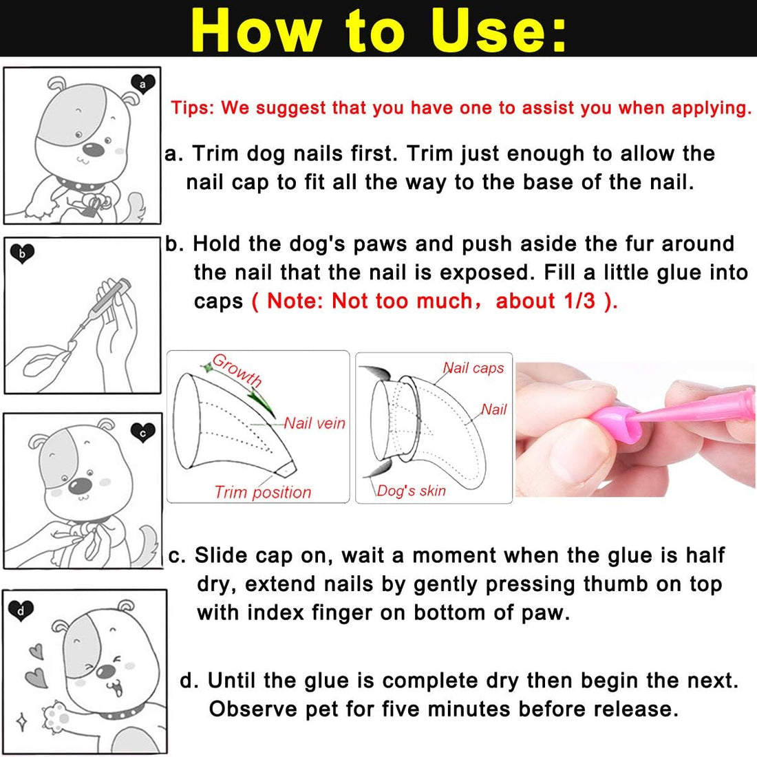 VICTHY 100pcs Dog Nail Caps & Claw Caps with Adhesive Glue