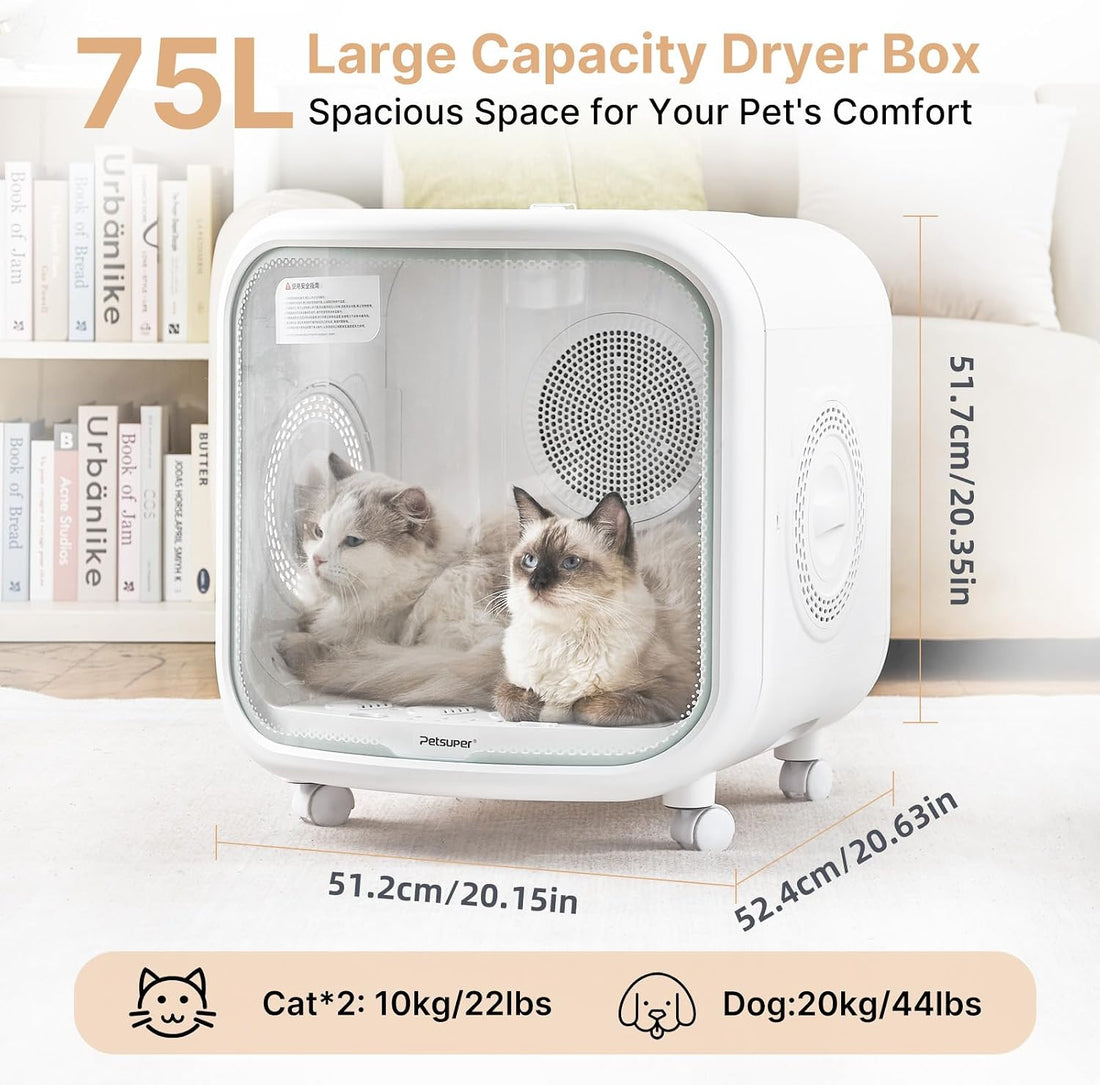 Upgrade 75L Large Automatic Cat Dryer Box with Pet Towel -360° Rapid