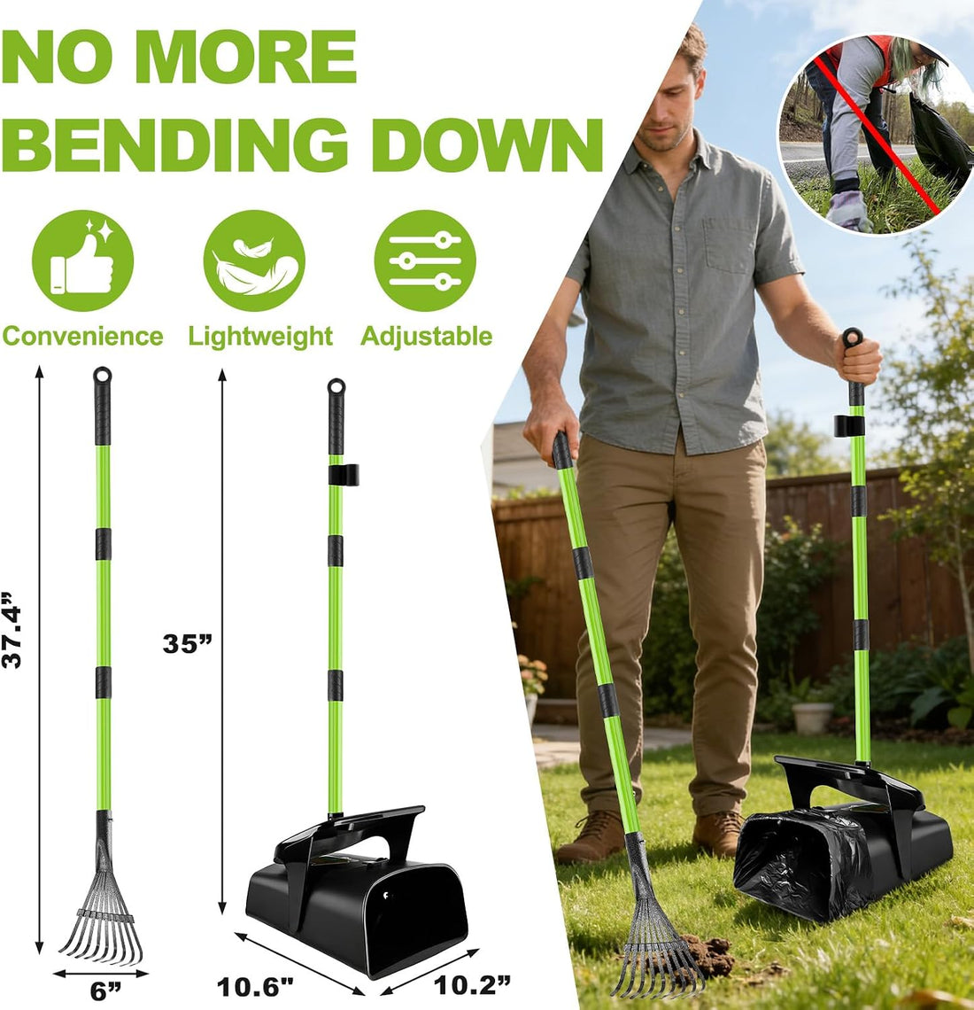 Pooper Scooper Swivel Bin & Rake with 50 Waste Bags