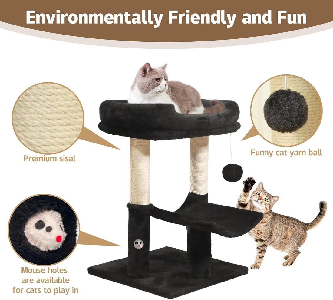 UWELLPETS 24" Tall Small Cat Tree Tower for Indoor Cats, Black
