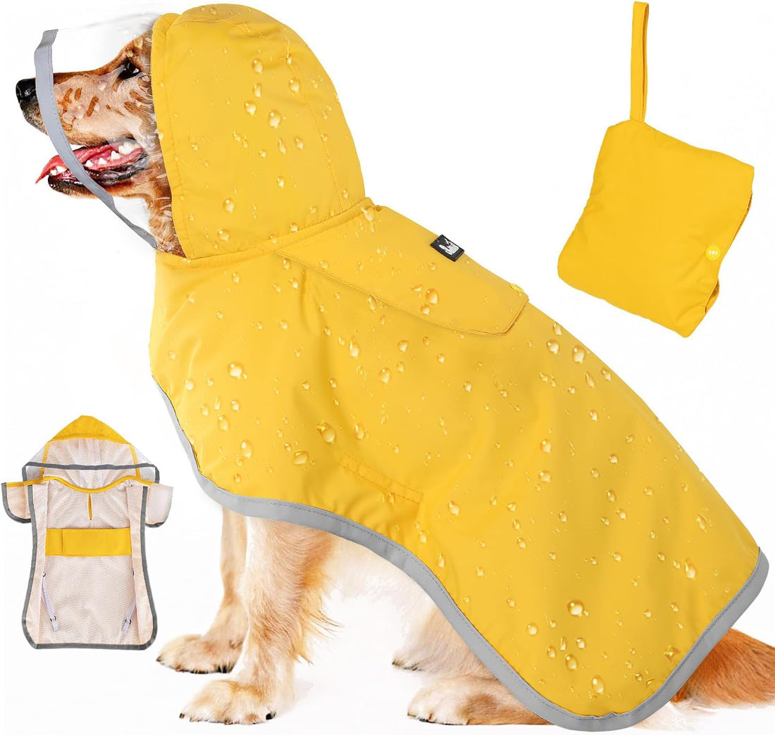 SlowTon Dog Raincoat, Waterproof Dog Rain Jacket with Clear Hooded