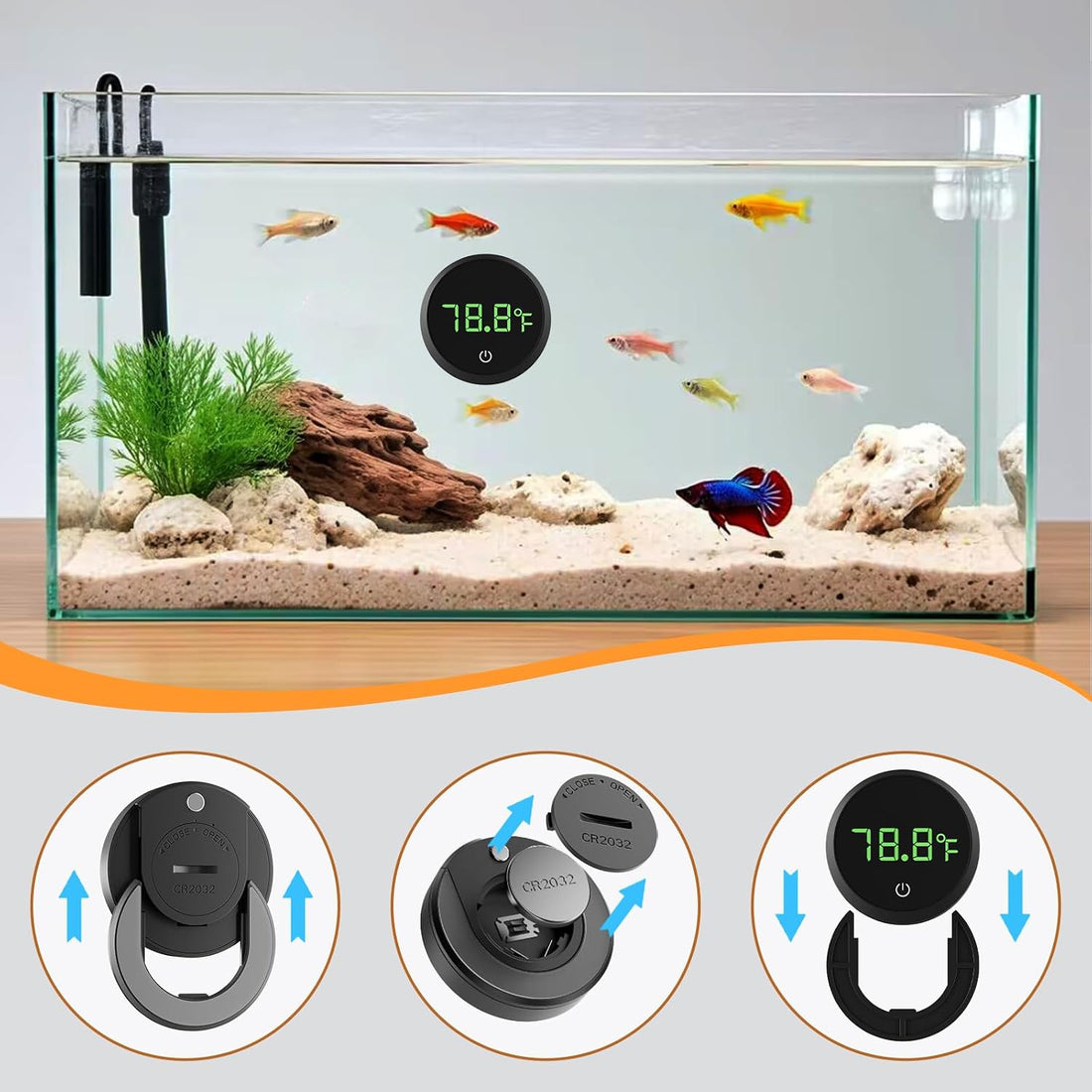 Carefree Fish Replaceable Battery Digital Aquarium Thermometer