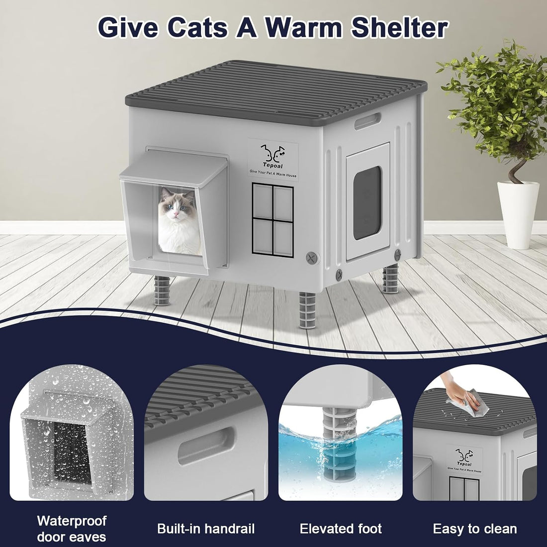 17.7"x17"x17.5" Indestructible Heated Cat House for Outside Winter