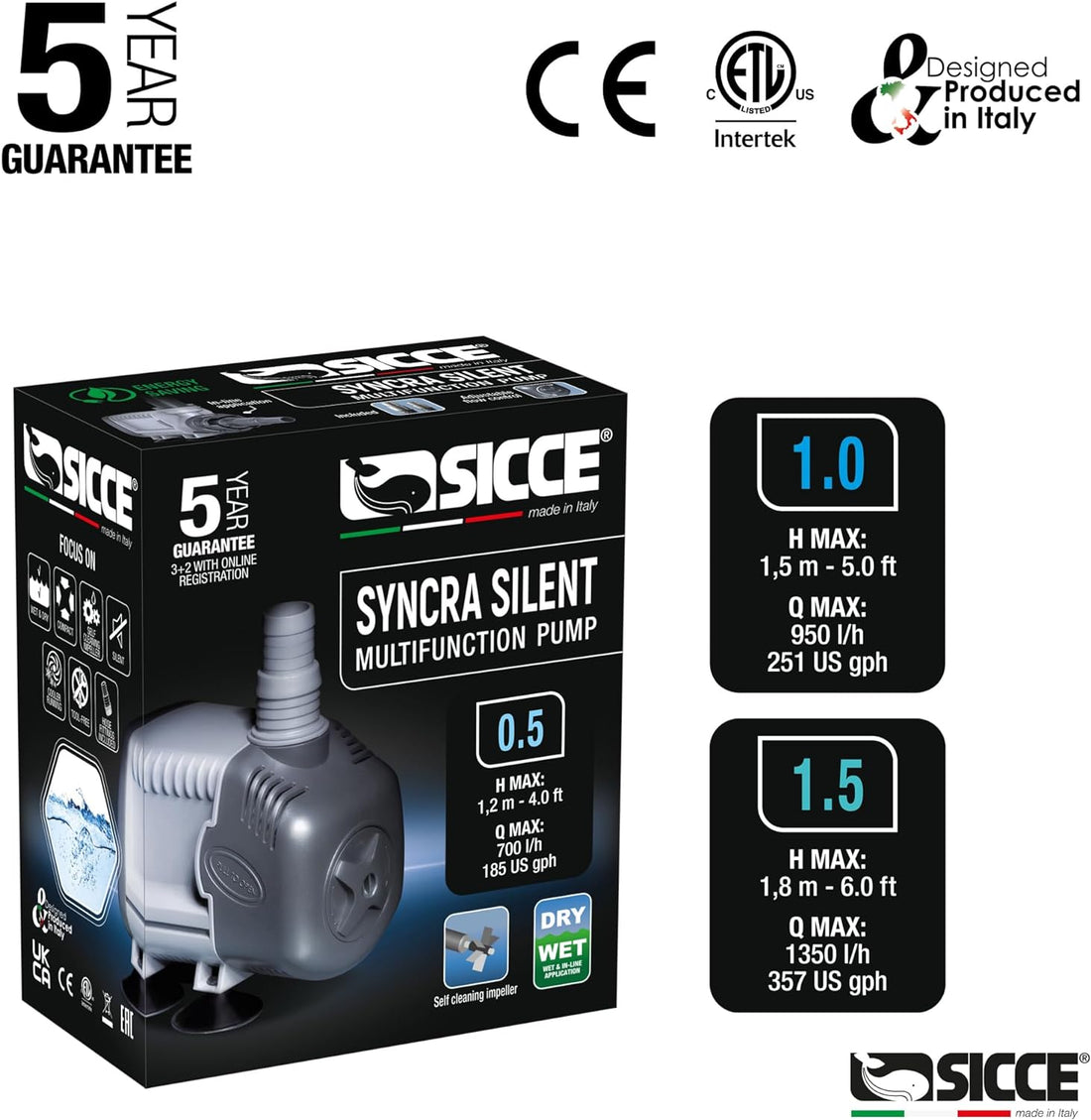 SICCE Syncra Silent 1.0 Multifunction 251 GPH Submersible Water Pump