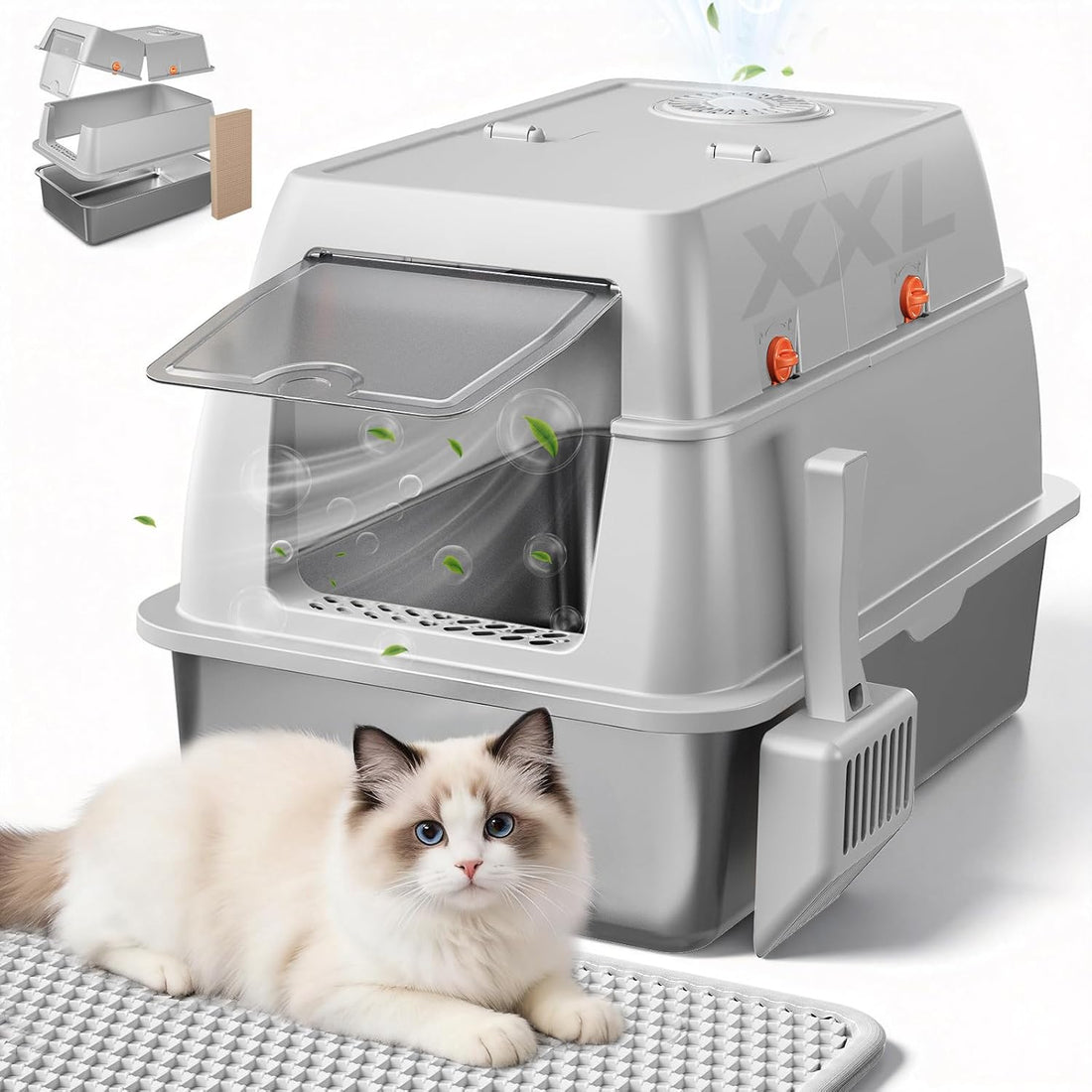 GTPLAYER XXL Stainless Steel Cat Litter Box with Lid