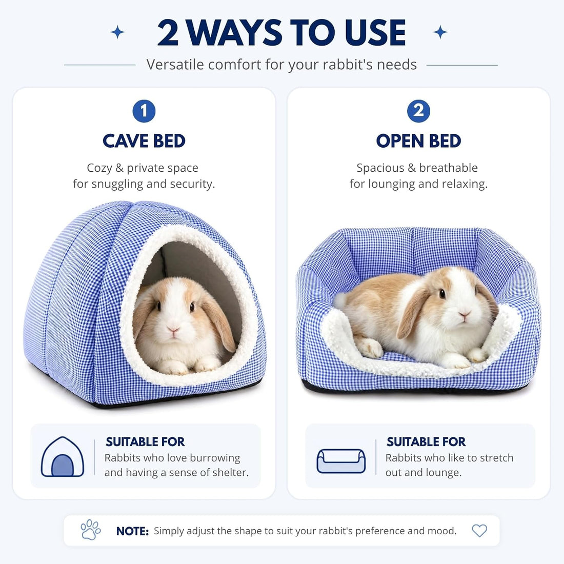 Rabbit Hideout Bed for Large Bunnies, Soft Plush Bunny House
