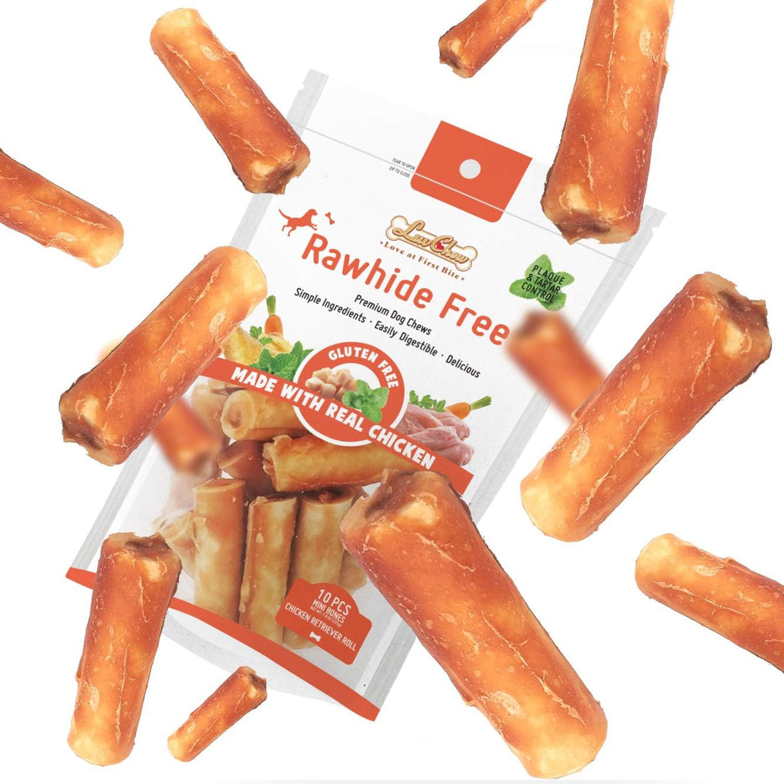 LuvChew Gluten Free Rawhide Free Dog Chew Chicken Rolls Mini 2.5"