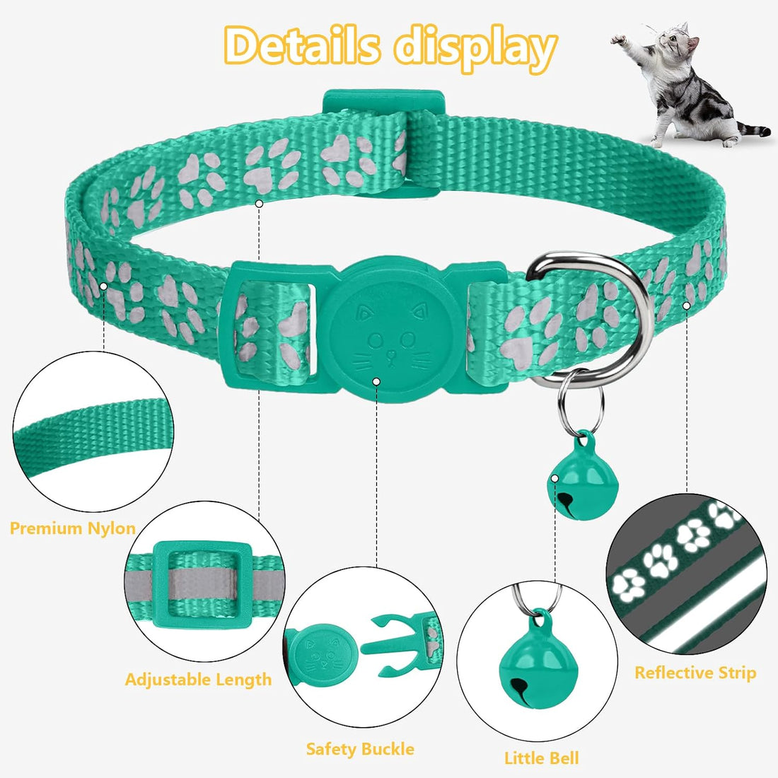 Taglory 2 Pack Reflective Breakaway Cat Collar with Bell