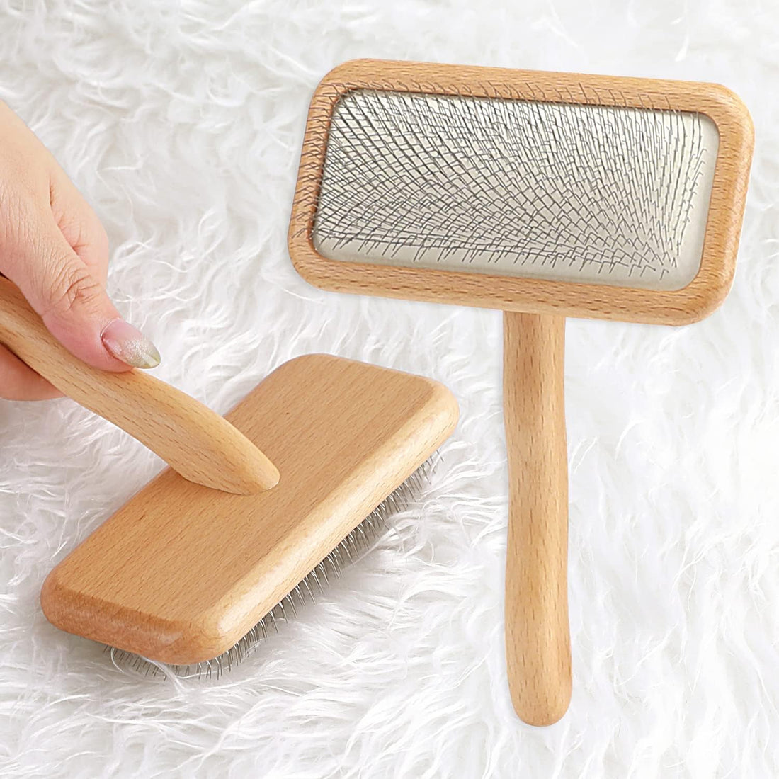 Carpet Rake Sheepskin Wool Brush and Cleaner Comb, Wood, 2PCS