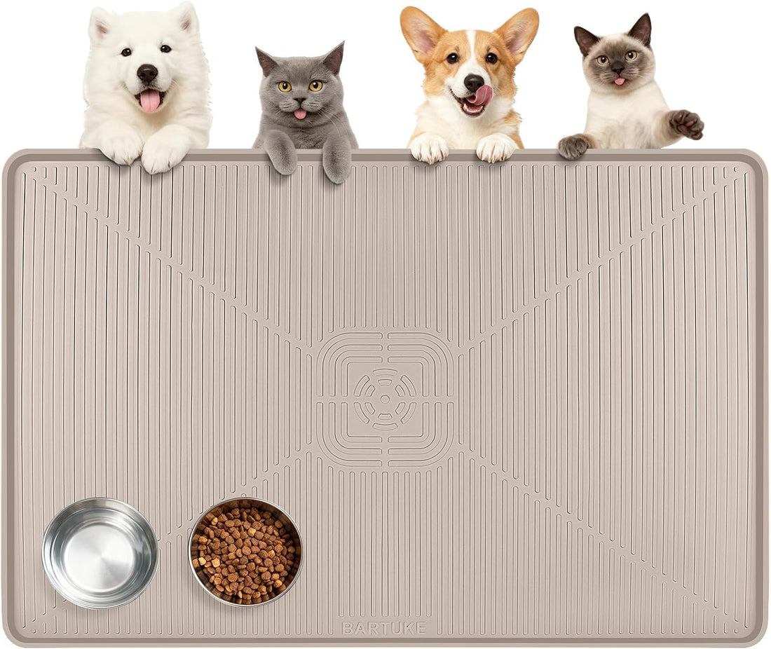 Lorvain 45" x 30" Cat Food Mat,Silicone Pet Feeding Mat with Raised
