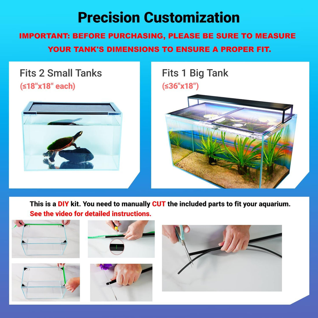 Easy Install DIY Fish Tank Lid, Adjustable Mesh Aquarium Lid